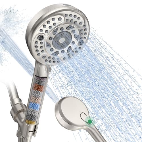 Filtered Shower Head with Handheld, 9-Spray Mode High Pressure Detachable Shower Head with Filters for Hard Water - Remove Chlorine Brushed - Image 1