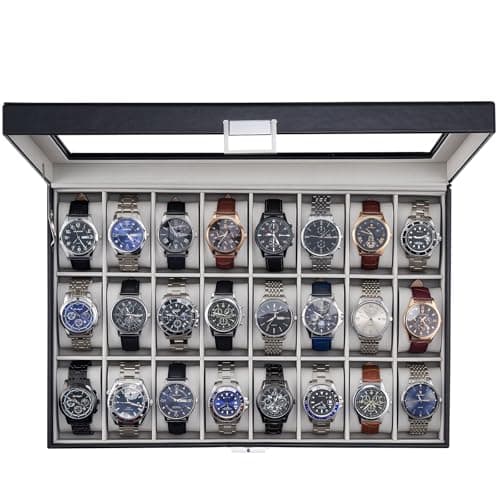 ProCase Watch Box for Men, 24 Slot Display Case with Real Glass Lid and Removable Pillows. Premium Storage Holder Organizer, Gift for Dad & Father's Day & Watch Collectors -Black - Image 1