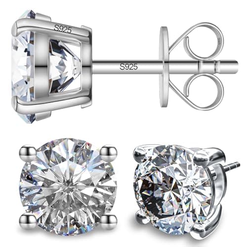 SugarTang Moissanite Earrings, Substitute diamond Stud Earrings for Women 1-3 CT 18K White Gold Plated/S925 Sterling Silver Earring for Men, Lab Grown Hypoallergenic Jewelry(White,4mm) - Image 1