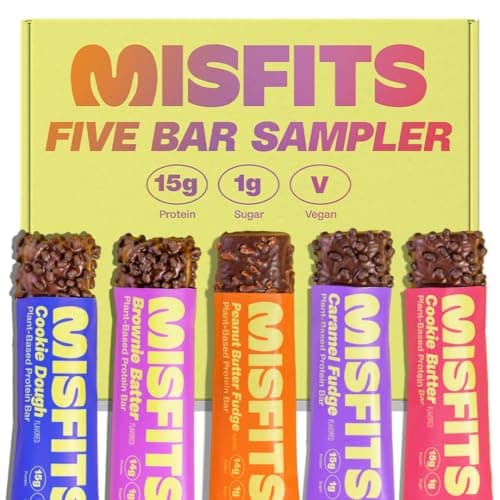 Misfits Protein Bar Variety Pack | Nutrition Bars - 14-15g Protein, 1g Sugar, Plant-based, Low Carb, Non-GMO, Gluten Free Snacks | Sample Pack of 5 - Multiple Flavors - Image 1
