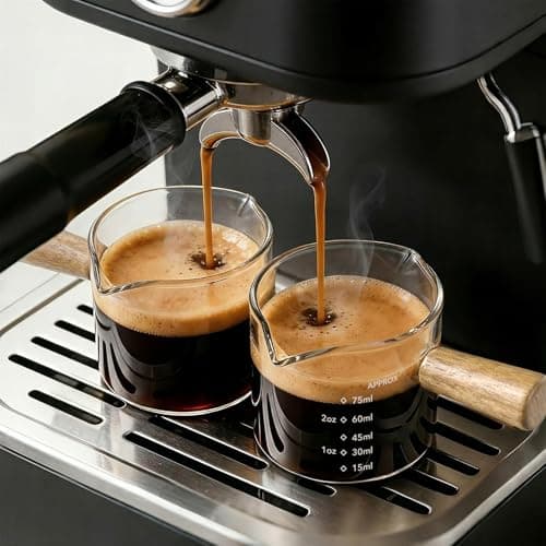 YARRAMATE Espresso Cups with Double Spout & Wooden Handle, 2.5oz (2 Pack) - Image 1
