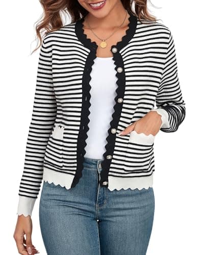 ZAFUL Women's Cardigan Sweaters 2024 Casual Long Sleeve Open Front Button Down Tweed Knit Cardigans Fall Jackets Outerwear - Image 1