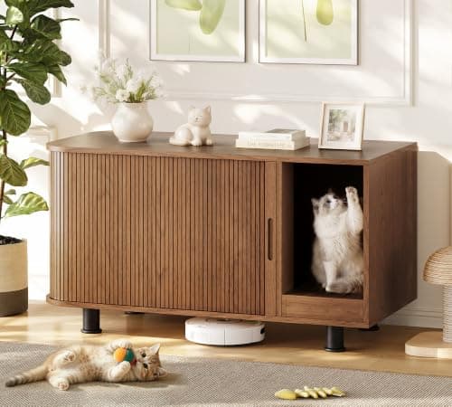 Welzona Cat Litter Box Enclosure, 38.6" Hidden Litter Box Furniture, Walnut - Image 1