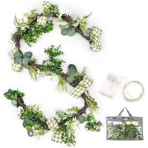 Presentastic 6ft Easter Garland Decorations, 2-in-1 Easter Garland-to-Wreath for Mantel, Fireplace with 18 Pastel Eggs, LED Lights and Storage Bag, Easter Decor for Front Door, Window, Table, Entryway - Image 1