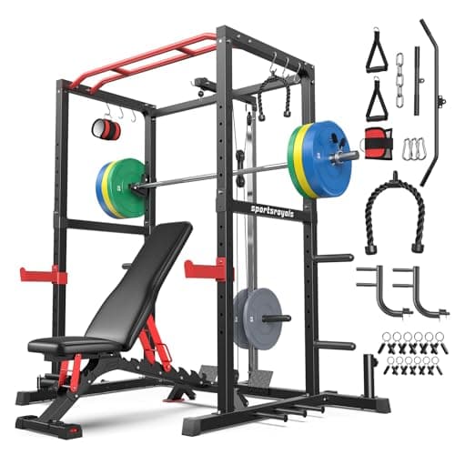 Sportsroyals Squat Rack, LAT Power Cage, Power Rack Multi-Function with Pulley System and Training Attachments for Home Gym - Image 1