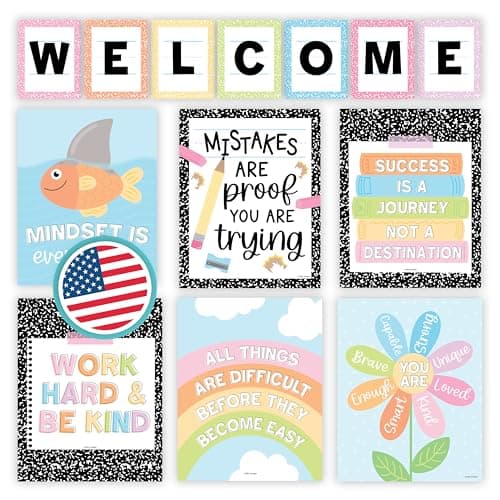 Welcome Sign for Classroom -13 Motivational Posters for Classroom Decor, Welcome Bulletin Board Set, Inspirational Posters, Positive Affirmations Wall Decor, Pastel Welcome Back to School Decorations - Image 1