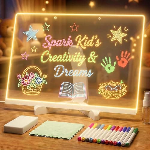 17'' Led Drawing Board for Kids - Flicker-Free LED Note Board, 10 Light Effects & 4 Intensity Levels Drawing Tablet, Gifts for Girls Boys, Doodle Glow Pad with Controller (1 PCS-Warm Light) - Image 1