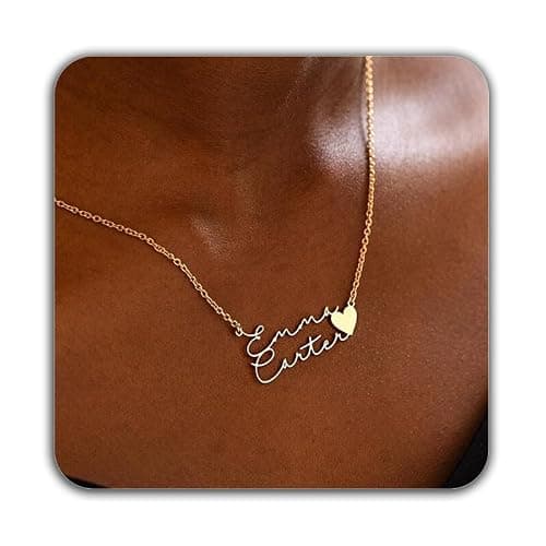 Elemtansy Personalized 2 Name Necklace with Heart/Infinity/Birthstone, 18K Gold Plated Handmade Custom Name Necklace, Personalized Gifts for Mom, Wife, Best Friends (2 name necklace with heart) - Image 1