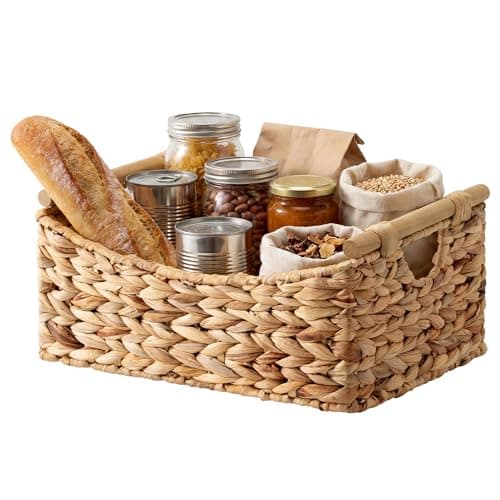 StorageWorks Large Wicker Baskets for Organizing, Water Hyacinth Storage Baskets with Handles, Woven Baskets for Pantry Storage, 15" x 11" x 6¾", 1-Pack - Image 1