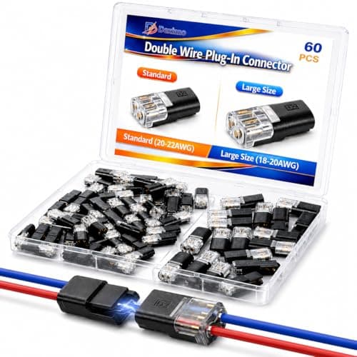 60 PCS Quick Connect Wire Connectors, No Wire Stripping - 2 Pin Double Wire Plug-in Connectors with Locking Buckle - Low Voltage LED Wire Connectors for Safe & Simple Wiring (20-22AWG & 18-20AWG) - Image 1