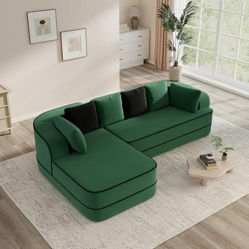 105.9" Contrast Color Boneless Sectional Couch, Teddy Fabric Foam Cloud Sofa, L Shaped Extra Deep Seat Wide Arm Modular Sectional Sofa with Chaise, No Assembly Required - Image 1
