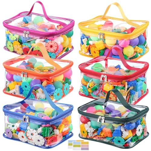 6 Packs Clear Toy Storage Bags, Colorful PVC Waterproof Toy Organizer with Zip Reusable Bags for Building Blocks, Board Game, Puzzles, Kids Books, Stationery