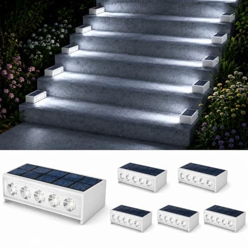 T-SUN Solar Step Light Outdoor, 6 Pack Solar Stair Lights, 6000K Step Lights Outdoor Solar Powered Waterproof LED Outdoor Solar Lights for Steps Deck Court Garden Balcony Patio Stair Porch - Image 1
