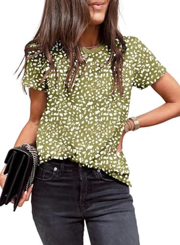 EVALESS Womens Plus Size Polka Dot Tops Fashion Outfits Round Neck Short Sleeve T Shirts Spring Summer Tops 2026 Loose Fit Shirts Green X-Large - Image 1