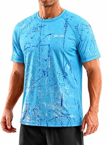 WELIGU Men's Rashguard UPF 50+ Shirt Short Sleeve Swimming Fishing Sun Protection Shirt SPF Quick Dry Lightweight Shirt lanse-Tshirt-XXL - Image 1