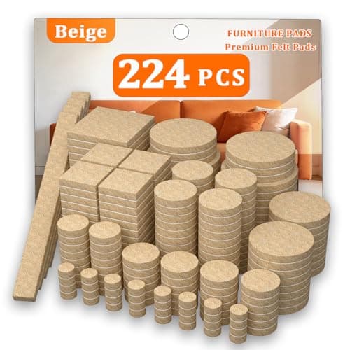 Felt Furniture Pads 224 PCS, 10 Sizes, Felt Pads for Chair Legs, Suitable for Round and Square Chair Legs, to Prevent Scratches, Reduce Noise and Protect the Floor (Beige) - Image 1