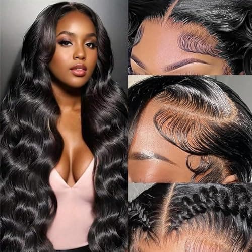 DAFIY 100% Human Hair High-temperature Verification,13x6 Body Wave Lace Front Women Wigs 200 Density Glueless Natural Color 22 Inch,Free Mystery Random Jewelry Pack(order from buy-one-get-one-page) - Image 1