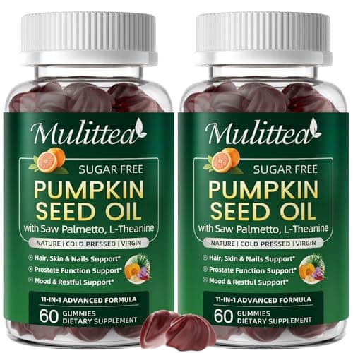 (2 Pack) Pumpkin Seed Oil with Saw Palmetto Gummies, Plus L-Theanine for Mood, Hair & Prostate Support* -Virgin Cold Pressed, Essential Fatty Acids & Phytosterols |Non-GMO| for Women & Men-60 Chews - Image 1