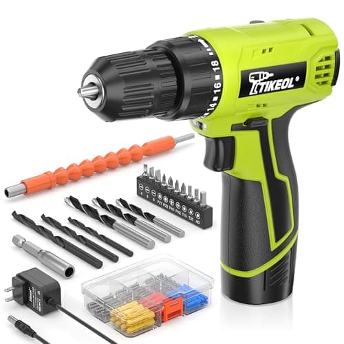 TIKEOL 12V Cordless Drill Set with Battery & Charger, Electric Power Drill with Pure Copper Motor, 180 In-lbs Torque, 18+1 Clutch, 3/8" Keyless Chuck, LED Light, Drill Kit for Home Repair, DIY(Green) - Image 1