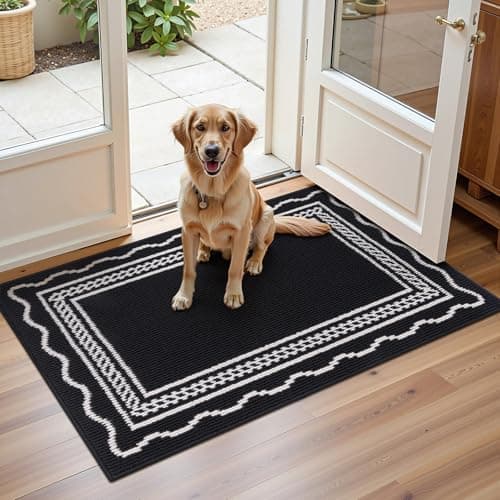 Ileading Indoor Door Mat 2x3ft, Absorbent Dog Muddy Paws Mats, Low-Profile Entrance Small Runner Carpet with Non-Slip Rubber Backing, Washable Inside Welcome Mat for Hallway,Entryway,Kitchen(Black) - Image 1