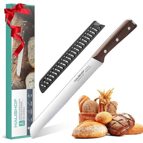 HAUSHOF Bread Knife with Sheath, 8-Inch Serrated Bread Knife for Homemade Bread, 5Cr15Mov Premium Stainless Steel Bread Cutter with Gift Box for Mom Dad, Full Tang and Ergonomic Handle - Image 1