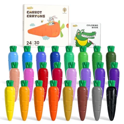 JUPITEARTH Carrot Crayons for Kids 24 Colors, Non Toxic Beeswax Toddler Crayons with 30-Page Coloring Book and 120 PDF Pages, Mess-Free Coloring for Kids Art Supplies Gift - Image 1