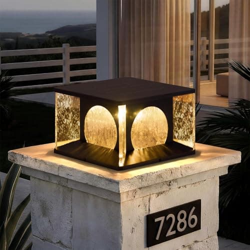 PAKEDANDUN Glass Solar Post Lights, 11.81'' Large Solar Pillar Lights Outdoor Waterproof, 3000K LED Outdoor Column Light with E26 Bulb, Modern Square Column Lamp for Gate Driveway Patio Garden - Image 1