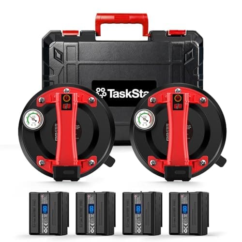TaskStar Electric Glass Suction Cups, Tile Suction Cup Lifter with Pressure Gauge, 4X 2400mAh Battery, LCD Display & Auto Hold Up to 270KG Heavy Duty Vacuum Suction Cup Handle for Tile/Window/Granite - Image 1