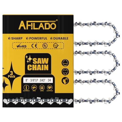 3 Pack 8 Inch Semi-Chisel Chainsaw Chain, 3/8"LP Pitch .043" Gauge 34 Drive Links Replacement Saw Chain Fit for Craftsman Oregon Worx - Image 1