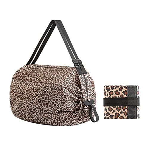 Mozzyyee Portable Foldable Shopping Bag Large Capacity Multipurpose Storage Bag Sports Travel Shoulder Bag (Leopard Print) - Image 1
