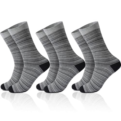 NKMOOS Grey Striped Crew Socks Women Cotton Blend,Thin Women's Crew Socks Size 7-9,Fashion Funny Soft Cozy Casual Breathable Business Work Gifts for Women Sock for Trouser 3 Pairs
