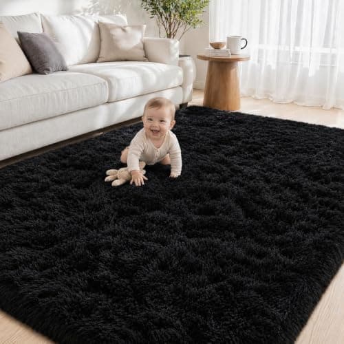 Tosuoka 5x7 Area Rugs for Living Room Bedroom, Ultra Soft Fluffy Rug Shag Thick Black Rug, Non-Slip Non-Shedding High Pile Plush Fuzzy Rugs Carpet for Nursery Kids Room Dorm - Image 1