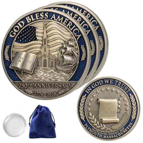 3PCS USA 250th Anniversary Christian Commemorative Coin 1776-2026, God Bless America Faith Challenge Coin, Thanksgiving Christmas Religious Gifts, Mayflower Collectible Coin with Bible Verse - Image 1