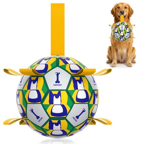 COSOWO Interactive Dog Soccer Ball with Straps, Footable Floating Dog Toy for Training, Fetch & Water Play, 6 Inch for Small Medium Dogs, A - Image 1