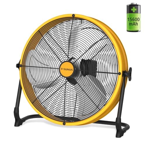 T-SUNUS 16" Battery Powered Floor Fan, 15600mAh Rechargeable Cordless Fan 2500 CFM High Velocity Airflow, Quiet Brushless Motor, 360° Adjustable Tilt for Home Garage Outdoor Patio RV Emergency Camping - Image 1