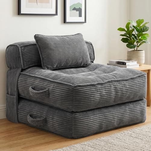 Folding Sofa Bed, Convertible Sleeper Chair with Pillow Foldable Mattress with Back Support, Portable Fold Out Chair Bed Comfy Floor Couch Lounge for Living Room Bedroom Apartment Single - Image 1