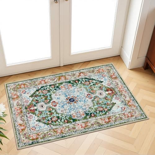 U'Artlines 2 x 3 ft Hallway Runner Rug, Non Slip Washable Vintage Farmhouse Kitchen Rug Accent Area Carpet for Entryway Laundry and Living Room (Green) - Image 1
