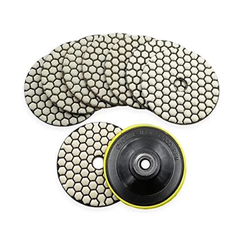 BRSCHNITT Dry Diamond Polishing Pads Set 4 Inch Grit 50x3/100x2/200/400/800 - Dry Polish Pad Kit 8pcs for Granite Marble Concrete Quartz Marble Floor Polishing Plus 5/8-11 Plastic Backer and Adapter - Image 1