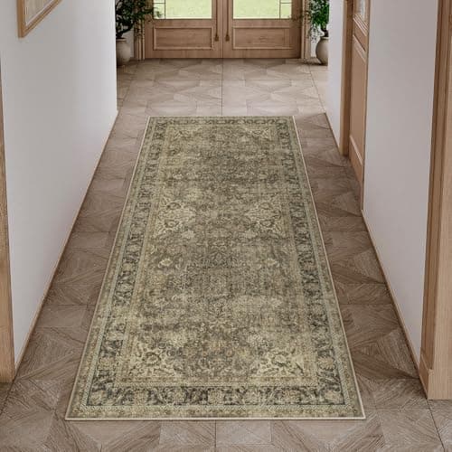 WondRg 2x5 Washable Runner Rug Brown Vintage Non Slip Soft Low Pile Hallway Kitchen Rug Distressed Oriental Carpet for Laundry Bathroom Bedroom Living Room Home Decor - Image 1