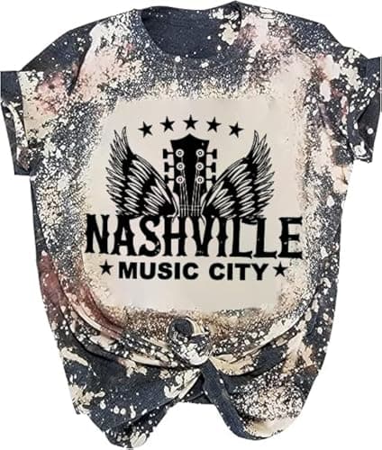 Womens Bleached Nashville Shirts Country Music Concert Tshirts Vintage Short Sleeve Graphic Tees for Women Grey L - Image 1