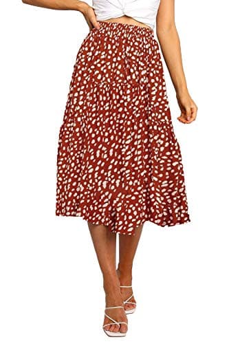MEROKEETY Women's Boho Leopard Print Skirt Pleated A-Line Swing Midi Skirts Red Medium - Image 1