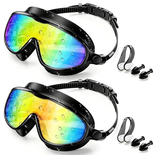 Aegend Swim Goggles for Adult Youth - 2 Pack Wide View Anti-Fog Anti-UV Swimming Goggles for Men & Women (Aqua & Bright Orange) - Image 1