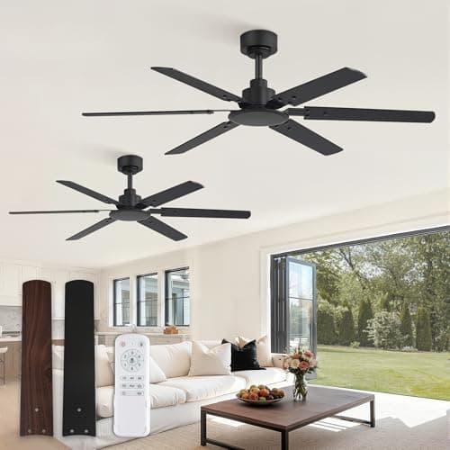 Fanbulous Ceiling Fan No Light, 48 Inch Indoor/Outdoor 6 Blades Ceiling Fan with Remote, 6-Speeds, Quiet Reversible DC Motor, Fans Without Light for Tilted Ceiling/Bedroom/Living Room/Patios, 2 Pack - Image 1