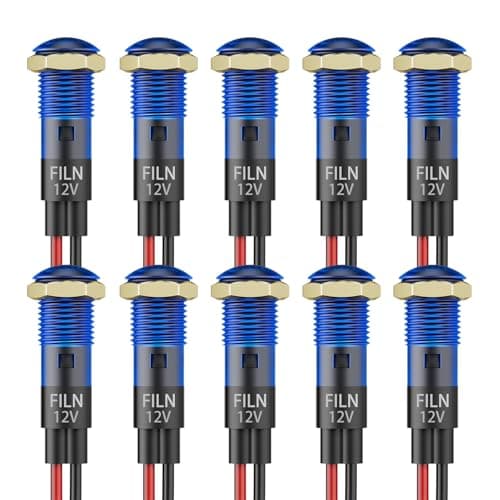 FILN 10PCS Small 12V LED Indicator Light, 8mm (5/16") IP67 Waterproof Low Power Pilot Lights Panel Mount for Car, Truck, Boat, Marine, Dash(12v-24v, Blue) - Image 1
