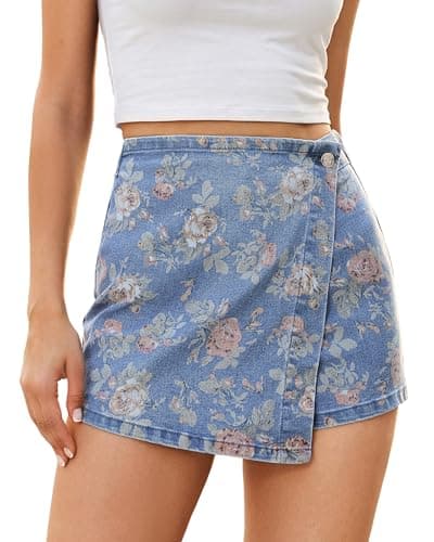 luvamia Denim Skorts for Women Dressy Casual Women's Skort Jean Skirts for Women Denim Jean Skorts for Woman Medium Wash-Rose Small - Image 1