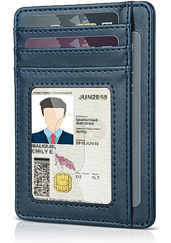 Teskyer Slim Wallet for Men, Minimalist Front Pocket RFID Blocking Leather Wallet Credit Card Holder for Men & Women, Blue - Image 1