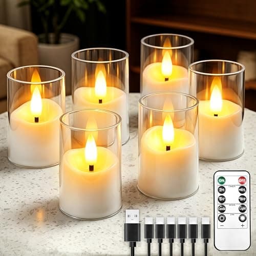 CXJPLRE Rechargeable Flameless Candles with Timer Remote, 1.7"x2.6" Clear Acrylic LED Tea Lights Candles,Small Votive Electric LED Candles for Home Aniversary Wedding Holiday Decor Easter(6 Pack) - Image 1