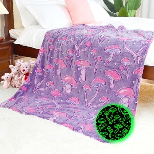 IMUKU Mushroom Blanket Gifts for Women, Purple Cottagecore Fleece Throw Blanket for Couch Bed Sofa Camping Travel, Purple Gifts for Mom Grandma Mothers, Room Home Decor 50x60 Inches - Image 1
