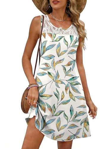 ANRABESS Womens Summer Floral Dresses Lace Crew Neck Sleeveless Sundress 2026 Mini Tank Dress Beach Cover Ups with Pockets Floral Colorful Medium - Image 1