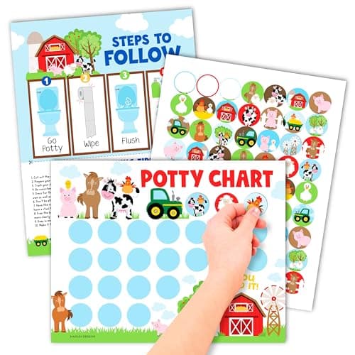 Hadley Designs Potty Training Chart for Toddlers Boys -10 Sticker Potty Chart for Toddlers Girls, 8.5x11 Potty Training Sticker Charts for Toilet Success, Farm Animals Toddler Reward Chart for Kids